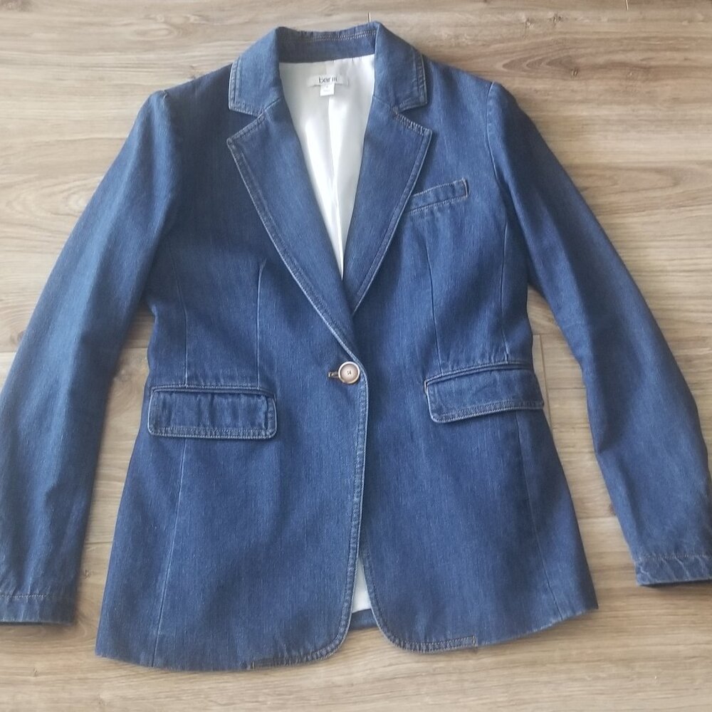 BAR III DENIM BLUE ONE BUTTON SUIT JACKET BLAZER SIZE 2